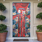 Sydney Roosters Door Cover Tropical Hibiscus Floral Pattern With Red And Blue Accents