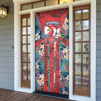 Sydney Roosters Door Cover Tropical Hibiscus Floral Pattern With Red And Blue Accents
