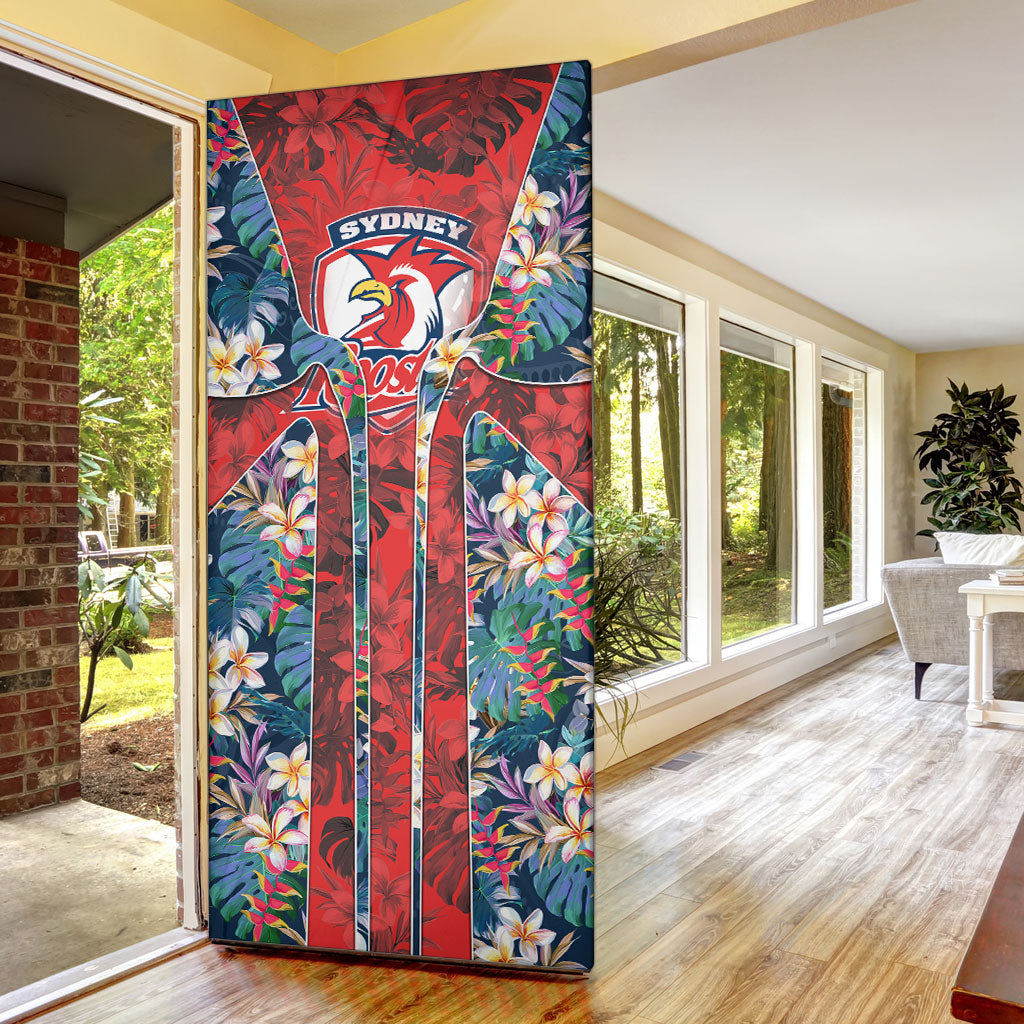 Sydney Roosters Door Cover Tropical Hibiscus Floral Pattern With Red And Blue Accents