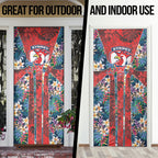 Sydney Roosters Door Cover Tropical Hibiscus Floral Pattern With Red And Blue Accents