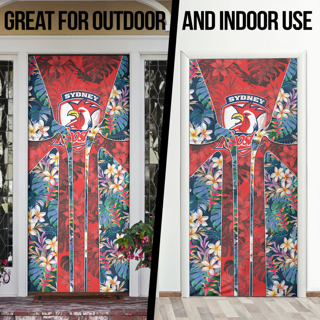 Sydney Roosters Door Cover Tropical Hibiscus Floral Pattern With Red And Blue Accents