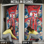 Sydney Roosters Door Cover Tropical Hibiscus Floral Pattern With Red And Blue Accents