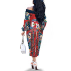 Sydney Roosters Family Matching Off The Shoulder Long Sleeve Dress and Hawaiian Shirt Tropical Hibiscus Floral Pattern With Red And Blue Accents