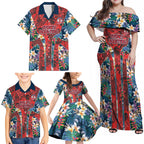 Sydney Roosters Family Matching Off Shoulder Maxi Dress and Hawaiian Shirt Tropical Hibiscus Floral Pattern With Red And Blue Accents