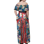 Sydney Roosters Family Matching Off Shoulder Maxi Dress and Hawaiian Shirt Tropical Hibiscus Floral Pattern With Red And Blue Accents
