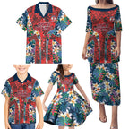 Sydney Roosters Family Matching Puletasi and Hawaiian Shirt Tropical Hibiscus Floral Pattern With Red And Blue Accents