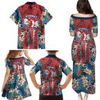 Sydney Roosters Family Matching Puletasi and Hawaiian Shirt Tropical Hibiscus Floral Pattern With Red And Blue Accents