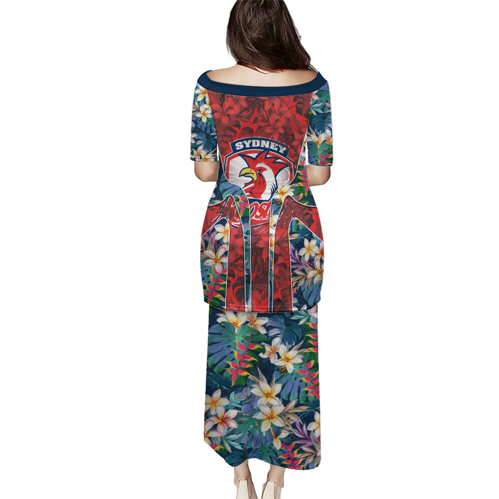 Sydney Roosters Family Matching Puletasi and Hawaiian Shirt Tropical Hibiscus Floral Pattern With Red And Blue Accents
