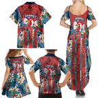 Sydney Roosters Family Matching Summer Maxi Dress and Hawaiian Shirt Tropical Hibiscus Floral Pattern With Red And Blue Accents