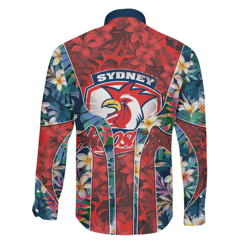 Sydney Roosters Family Matching Summer Maxi Dress and Hawaiian Shirt Tropical Hibiscus Floral Pattern With Red And Blue Accents