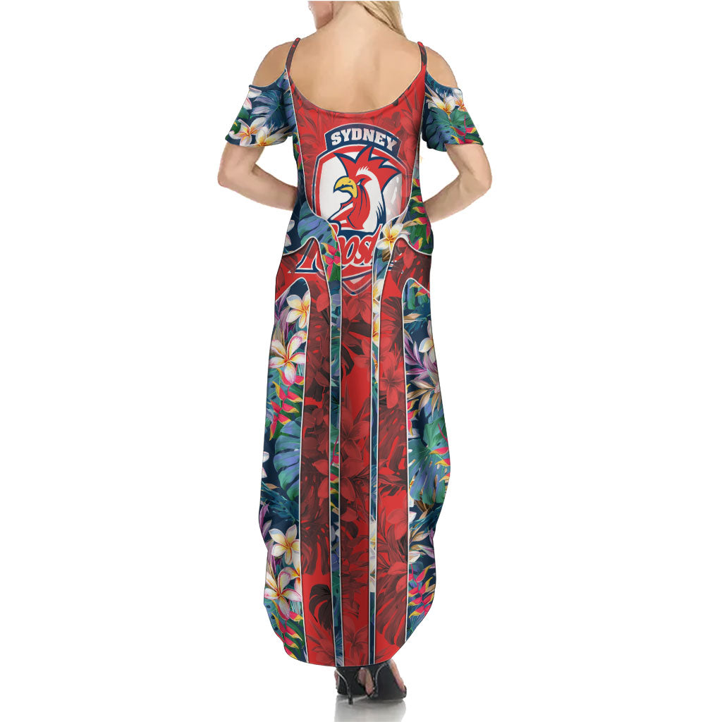 Sydney Roosters Family Matching Summer Maxi Dress and Hawaiian Shirt Tropical Hibiscus Floral Pattern With Red And Blue Accents