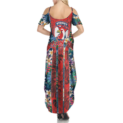 Sydney Roosters Family Matching Summer Maxi Dress and Hawaiian Shirt Tropical Hibiscus Floral Pattern With Red And Blue Accents