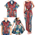 Sydney Roosters Family Matching Tank Maxi Dress and Hawaiian Shirt Tropical Hibiscus Floral Pattern With Red And Blue Accents