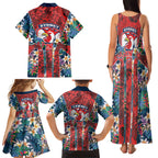 Sydney Roosters Family Matching Tank Maxi Dress and Hawaiian Shirt Tropical Hibiscus Floral Pattern With Red And Blue Accents