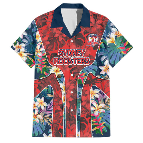 Sydney Roosters Family Matching Tank Maxi Dress and Hawaiian Shirt Tropical Hibiscus Floral Pattern With Red And Blue Accents