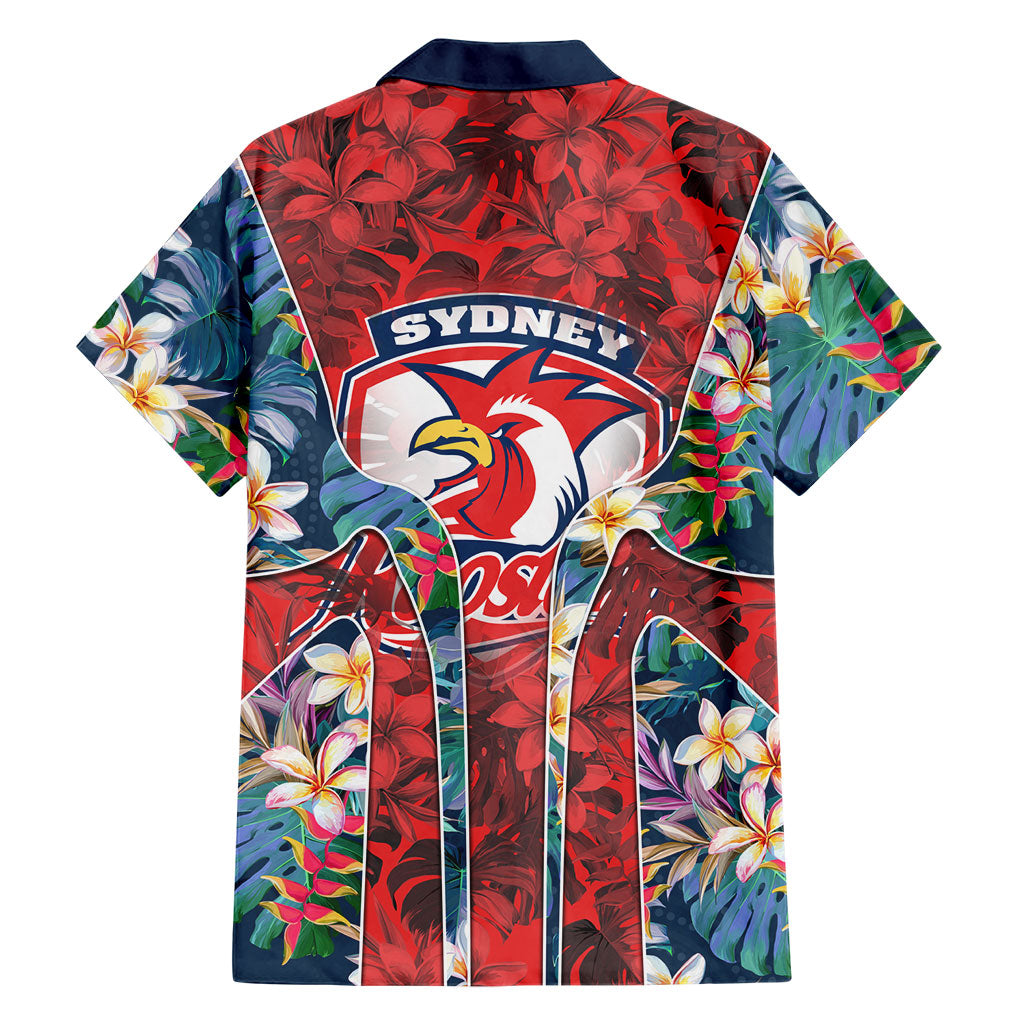 Sydney Roosters Family Matching Tank Maxi Dress and Hawaiian Shirt Tropical Hibiscus Floral Pattern With Red And Blue Accents