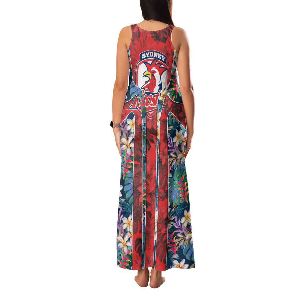 Sydney Roosters Family Matching Tank Maxi Dress and Hawaiian Shirt Tropical Hibiscus Floral Pattern With Red And Blue Accents
