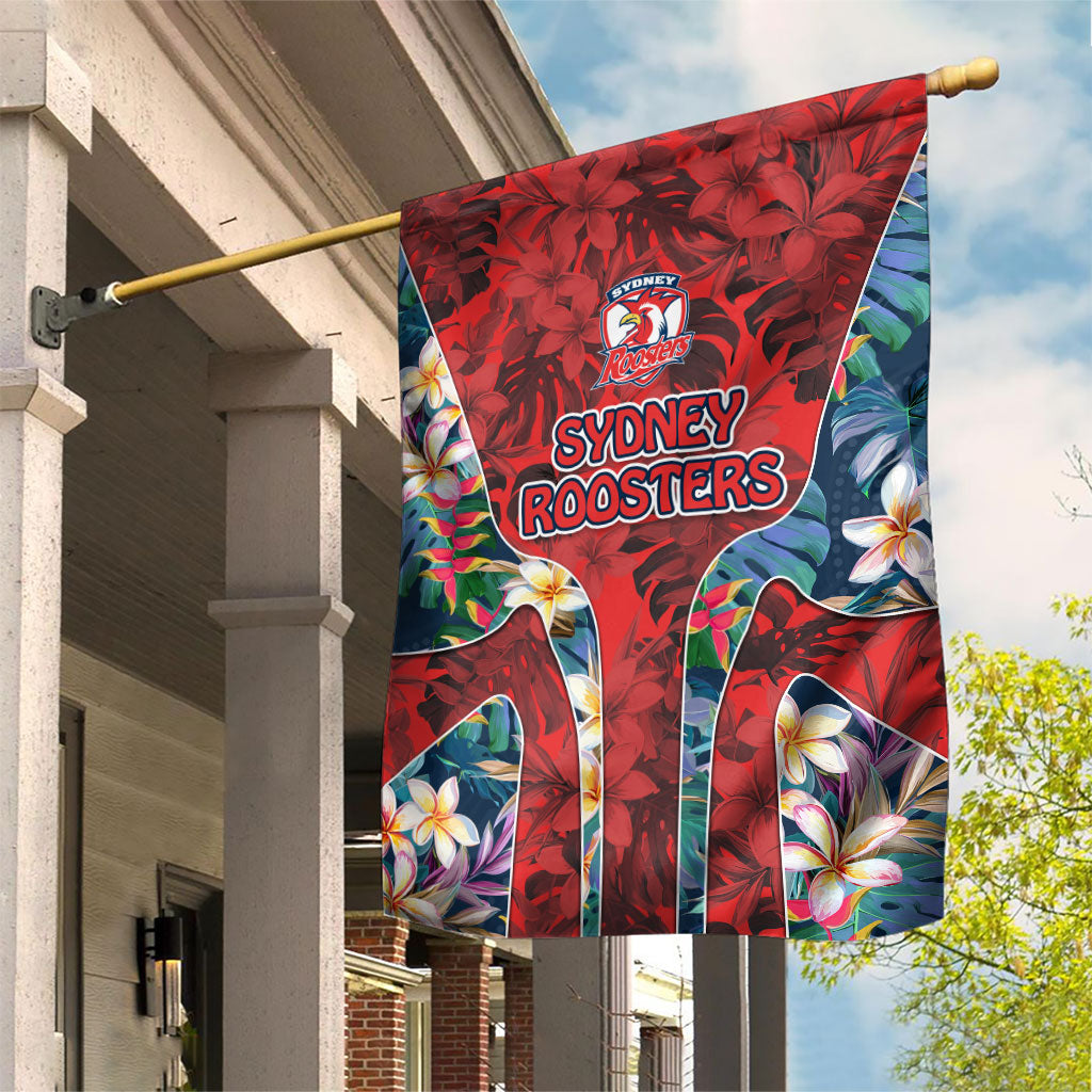 Sydney Roosters Garden Flag Tropical Hibiscus Floral Pattern With Red And Blue Accents