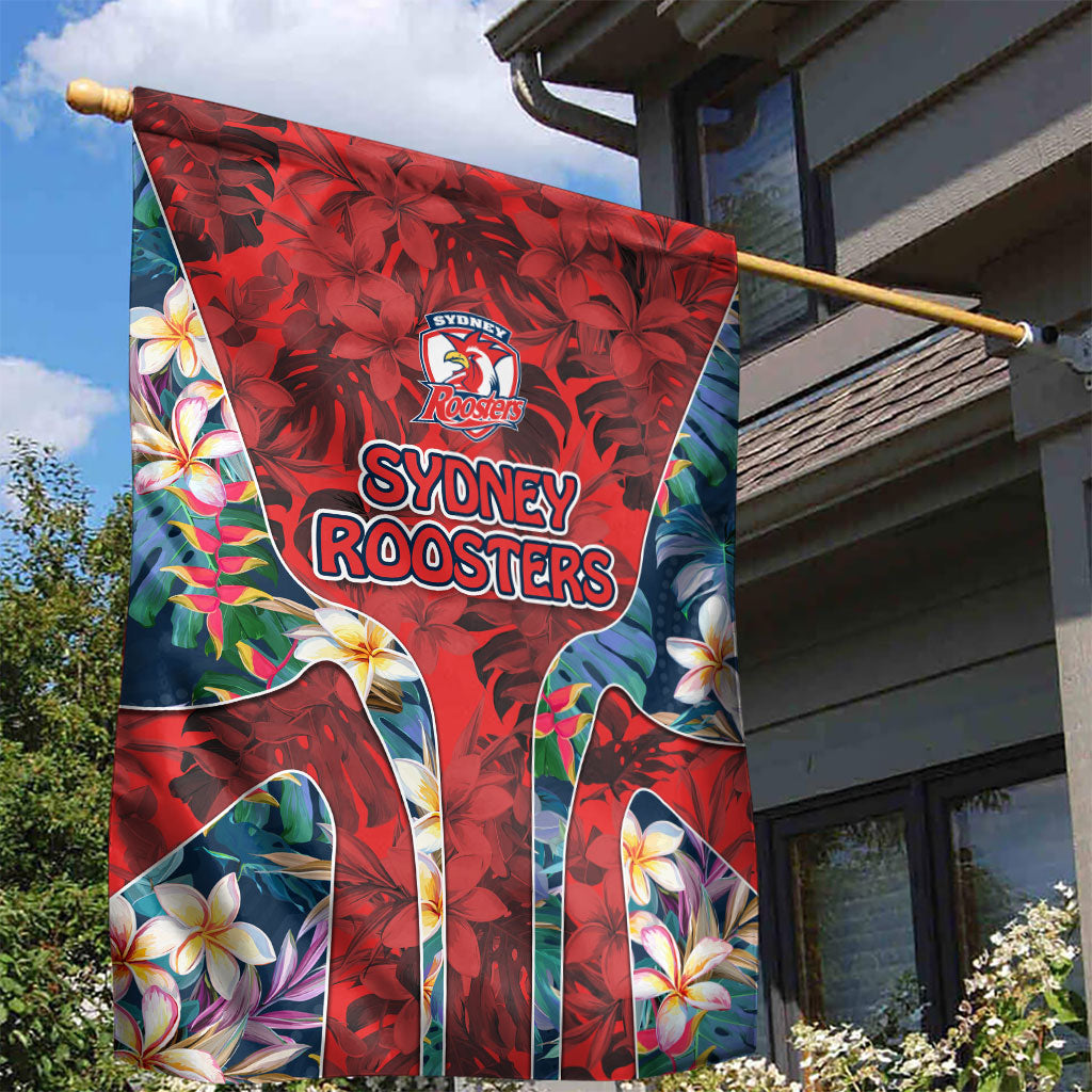 Sydney Roosters Garden Flag Tropical Hibiscus Floral Pattern With Red And Blue Accents