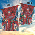 Sydney Roosters Garden Flag Tropical Hibiscus Floral Pattern With Red And Blue Accents