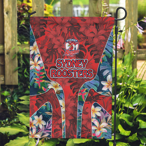 Sydney Roosters Garden Flag Tropical Hibiscus Floral Pattern With Red And Blue Accents