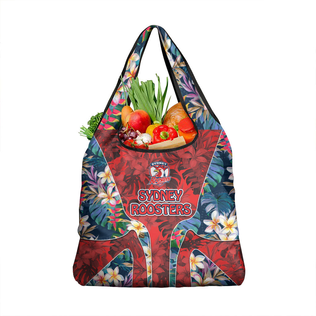 Sydney Roosters Grocery Bag Tropical Hibiscus Floral Pattern With Red And Blue Accents