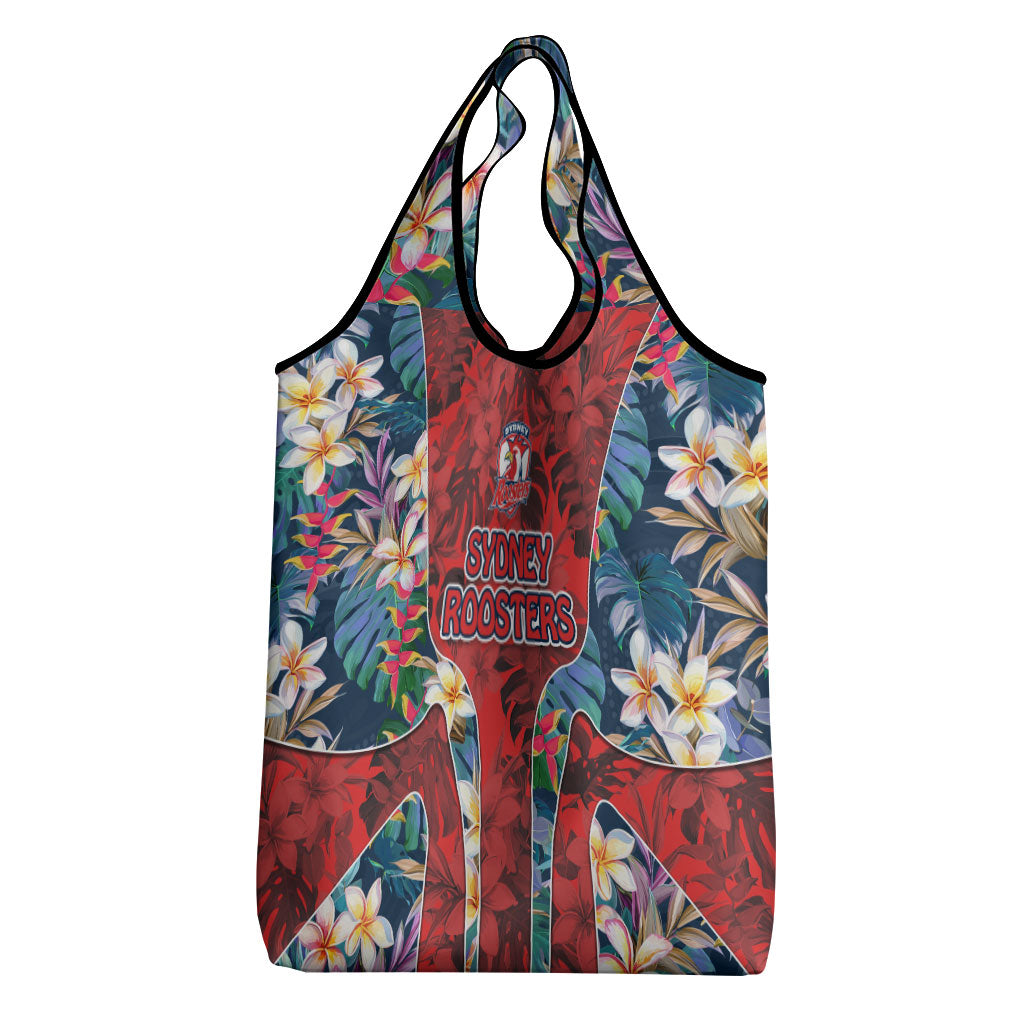Sydney Roosters Grocery Bag Tropical Hibiscus Floral Pattern With Red And Blue Accents