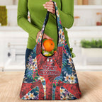 Sydney Roosters Grocery Bag Tropical Hibiscus Floral Pattern With Red And Blue Accents