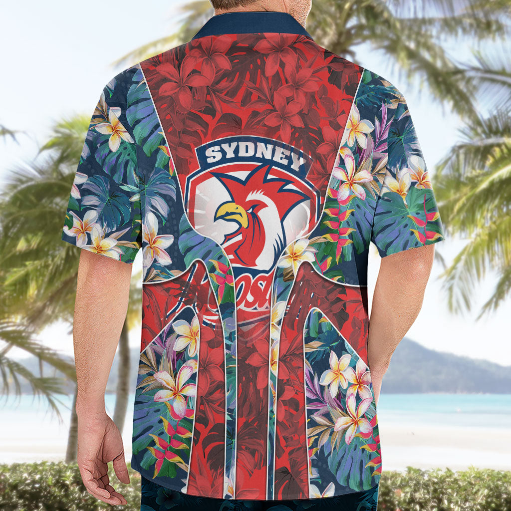 Sydney Roosters Hawaiian Shirt Tropical Hibiscus Floral Pattern With Red And Blue Accents
