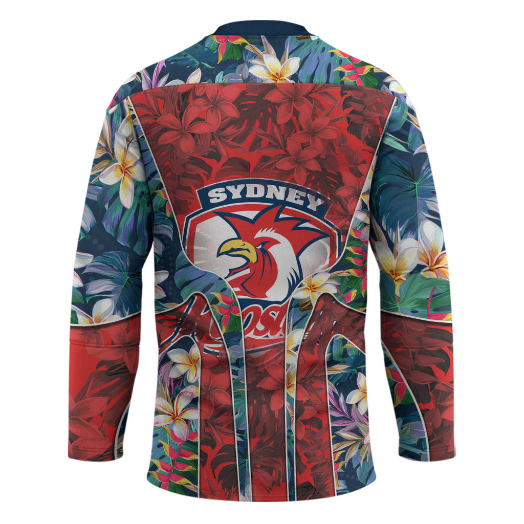Sydney Roosters Hockey Jersey Tropical Hibiscus Floral Pattern With Red And Blue Accents