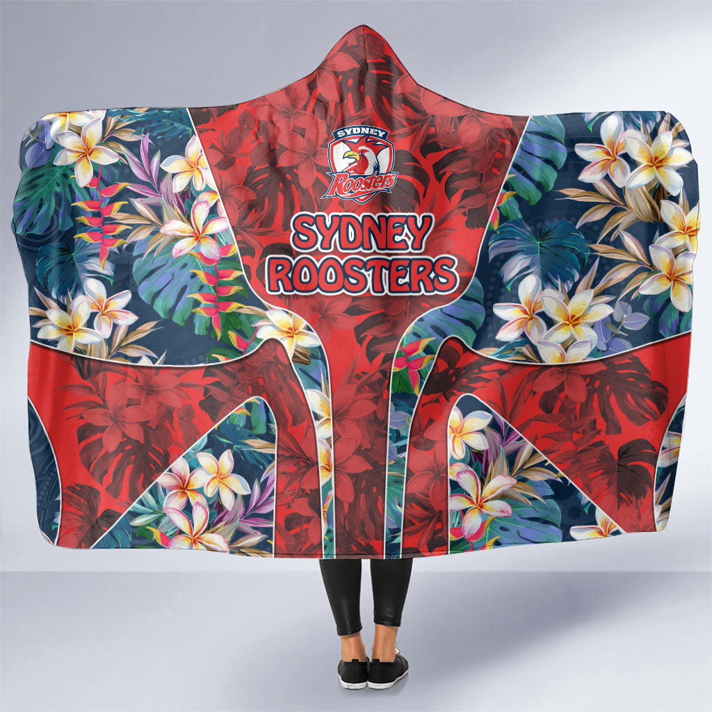 Sydney Roosters Hooded Blanket Tropical Hibiscus Floral Pattern With Red And Blue Accents
