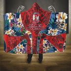 Sydney Roosters Hooded Blanket Tropical Hibiscus Floral Pattern With Red And Blue Accents