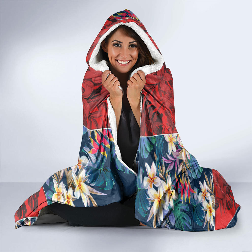 Sydney Roosters Hooded Blanket Tropical Hibiscus Floral Pattern With Red And Blue Accents
