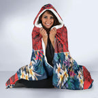 Sydney Roosters Hooded Blanket Tropical Hibiscus Floral Pattern With Red And Blue Accents