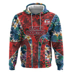 Sydney Roosters Hoodie Tropical Hibiscus Floral Pattern With Red And Blue Accents