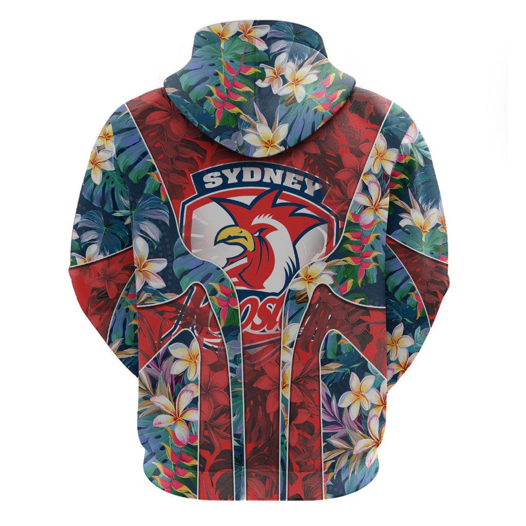 Sydney Roosters Hoodie Tropical Hibiscus Floral Pattern With Red And Blue Accents