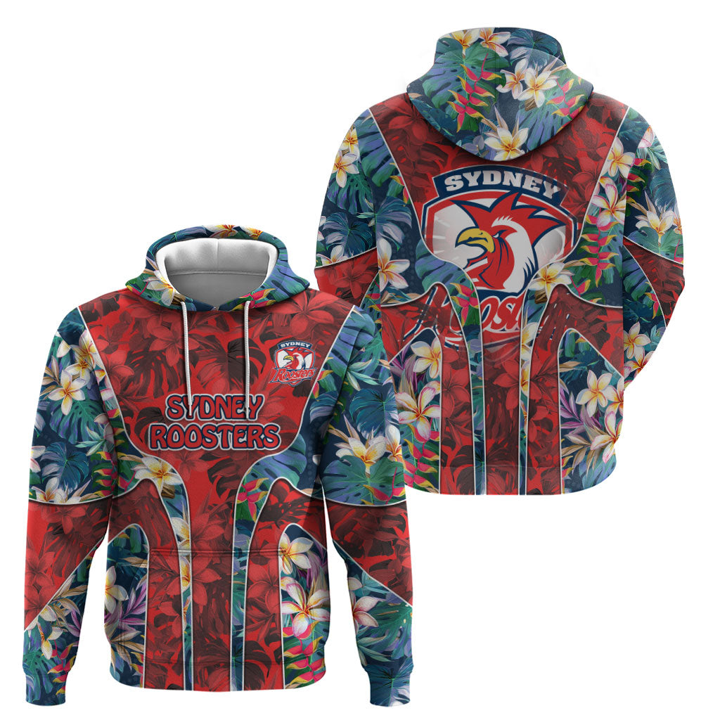 Sydney Roosters Hoodie Tropical Hibiscus Floral Pattern With Red And Blue Accents