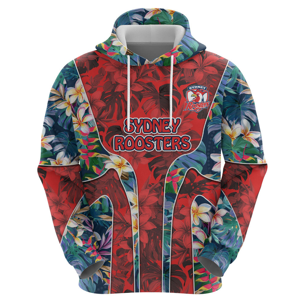 Sydney Roosters Hoodie Tropical Hibiscus Floral Pattern With Red And Blue Accents