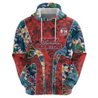 Sydney Roosters Hoodie Tropical Hibiscus Floral Pattern With Red And Blue Accents