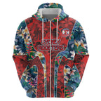 Sydney Roosters Hoodie Tropical Hibiscus Floral Pattern With Red And Blue Accents