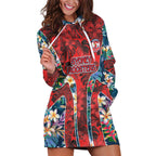 Sydney Roosters Hoodie Dress Tropical Hibiscus Floral Pattern With Red And Blue Accents