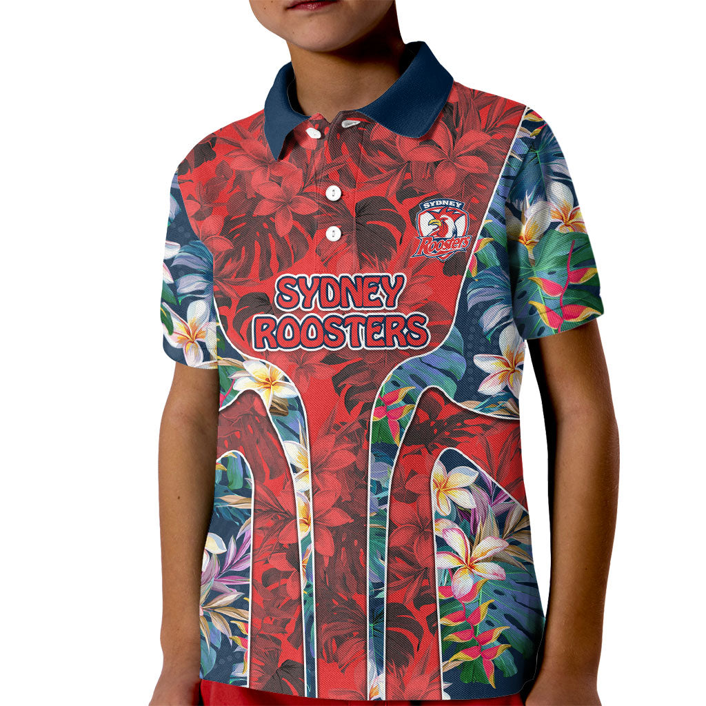 Sydney Roosters Kid Polo Shirt Tropical Hibiscus Floral Pattern With Red And Blue Accents