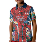 Sydney Roosters Kid Polo Shirt Tropical Hibiscus Floral Pattern With Red And Blue Accents
