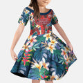 Sydney Roosters Kid Short Sleeve Dress Tropical Hibiscus Floral Pattern With Red And Blue Accents