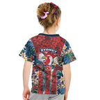 Sydney Roosters Kid T Shirt Tropical Hibiscus Floral Pattern With Red And Blue Accents