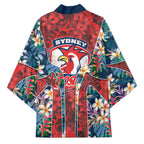 Sydney Roosters Kimono Tropical Hibiscus Floral Pattern With Red And Blue Accents