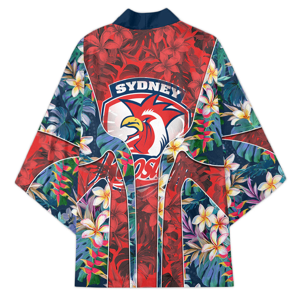 Sydney Roosters Kimono Tropical Hibiscus Floral Pattern With Red And Blue Accents
