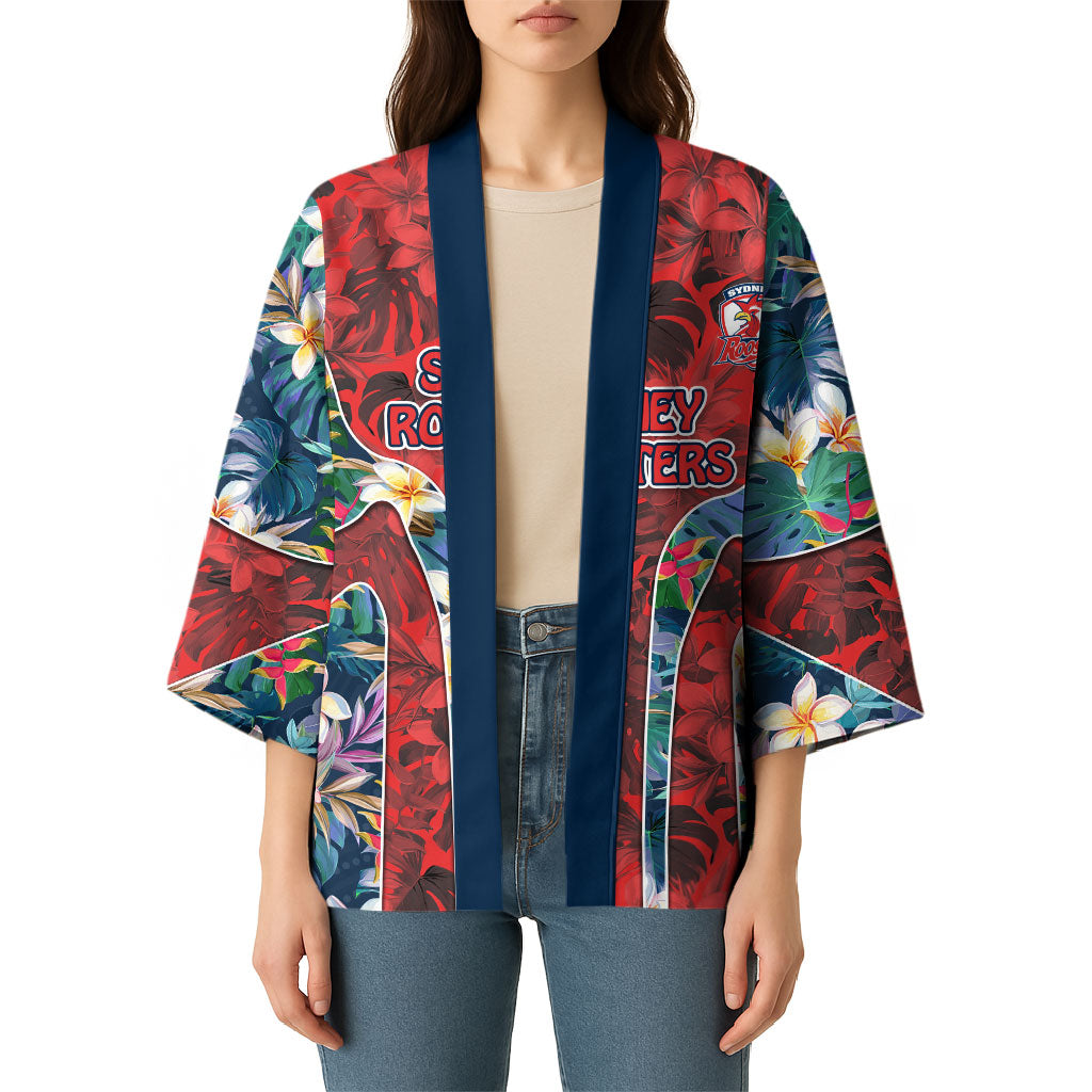 Sydney Roosters Kimono Tropical Hibiscus Floral Pattern With Red And Blue Accents