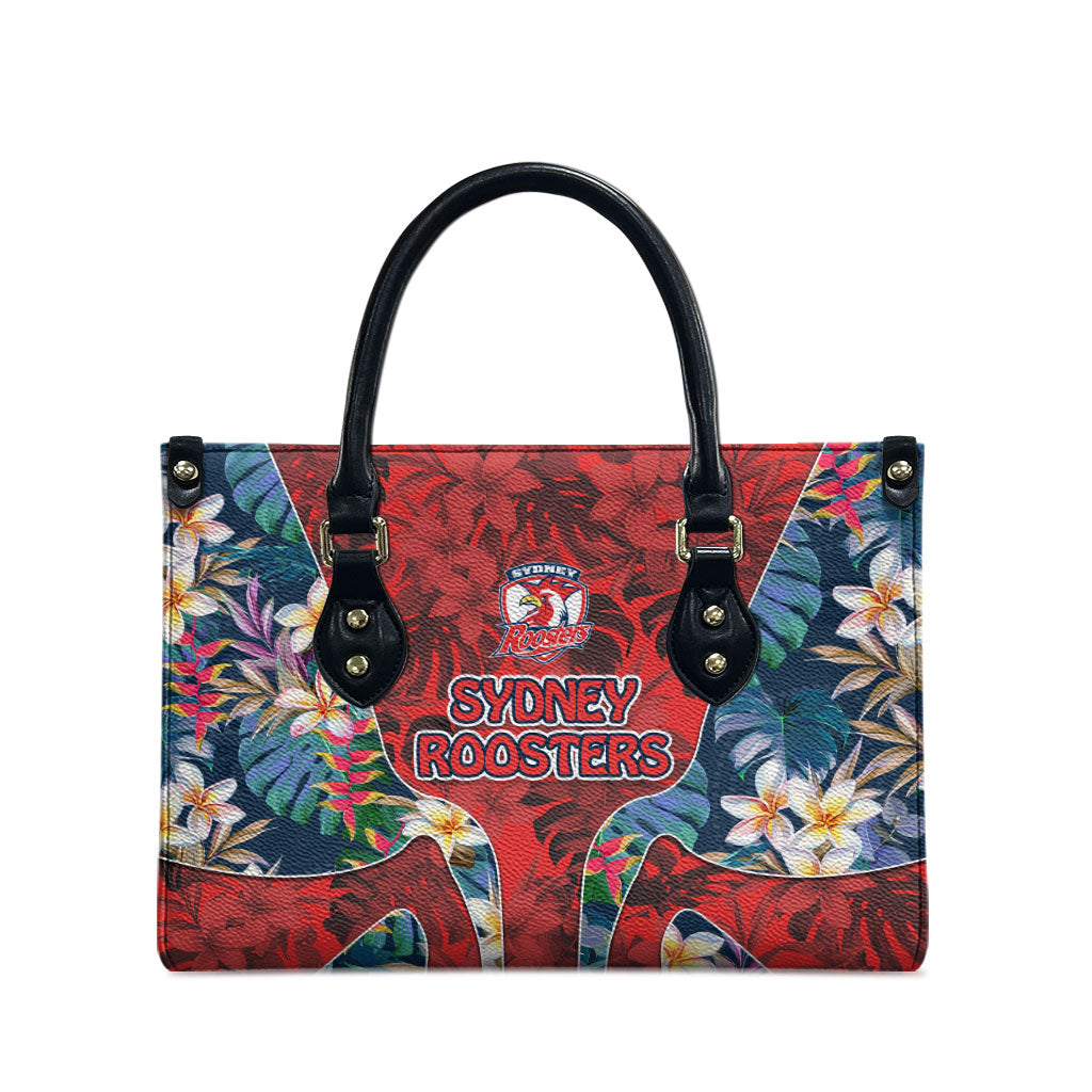 Sydney Roosters Leather Bag Tropical Hibiscus Floral Pattern With Red And Blue Accents