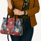 Sydney Roosters Leather Bag Tropical Hibiscus Floral Pattern With Red And Blue Accents